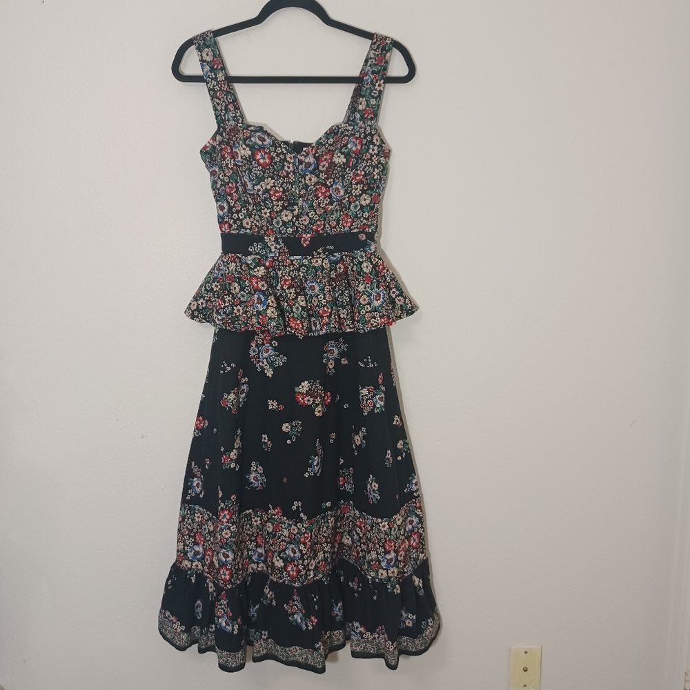 Hunter Bell Lacey Floral Patchwork Ruffle Peplum Midi Dress - Picture 5 of 10